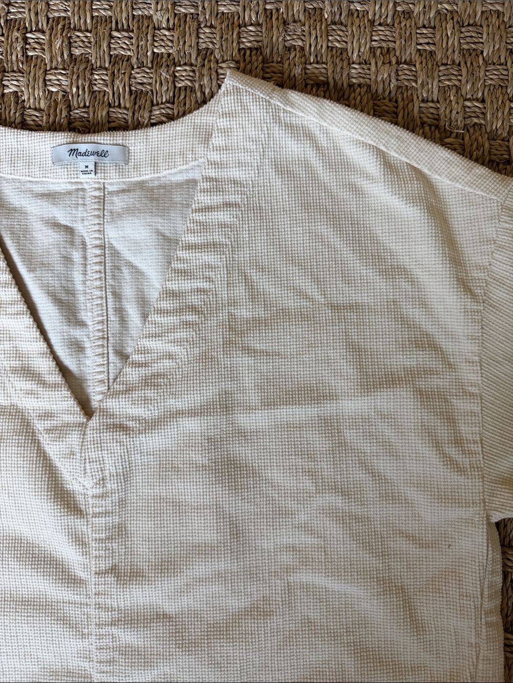 Madewell V-Neck Boxy Cotton Corduroy Pullover Top in Cream sz M - Picture 3 of 10